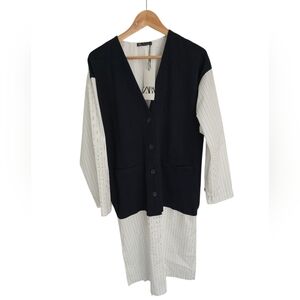NWT Zara Women's Contrast Jacket Dress Blue White Size Medium